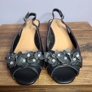 ComfortView Black Floral Slingback Heels